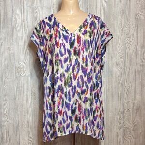 CAbi Feather Animal Print Short Sleeve Lightweight Blouse - Size XL